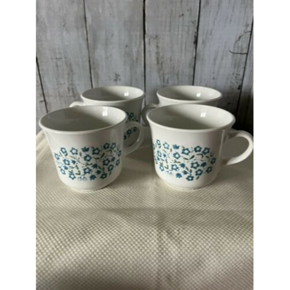 Vntg CORNING BY CORELLE - "BLUE HEATHER" PATTERN COFFEE CUPS - SET OF 4 - Mug
